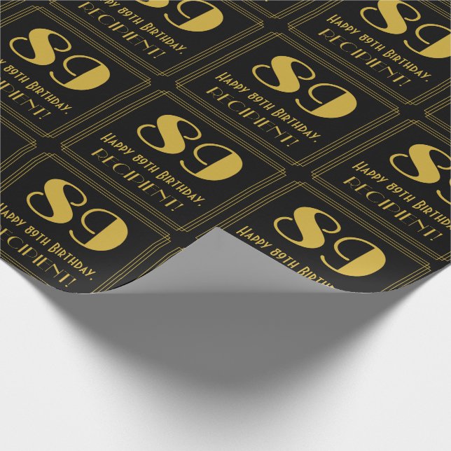 89th Birthday ~ Art Deco Inspired Look "89", Name Wrapping Paper (Corner)