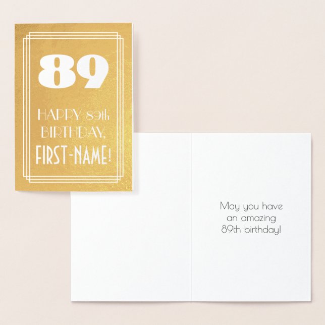 89th Birthday ~ Art Deco Style "89" & Custom Name Foil Card (Display)