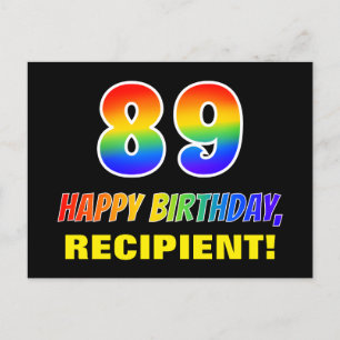89th Birthday: Bold, Fun, Simple, Rainbow 89 Postcard