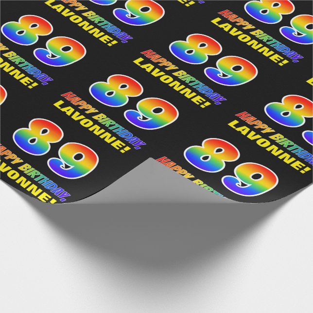 89th Birthday: Bold, Fun, Simple, Rainbow 89 Wrapping Paper (Corner)