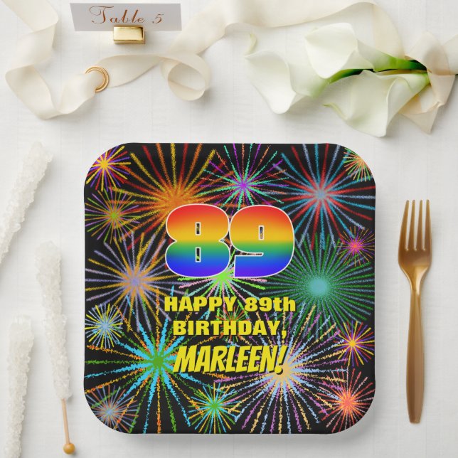89th Birthday: Colourful, Fun Celebratory Firework Paper Plate (Wedding)