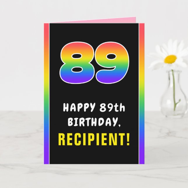 89th Birthday: Colourful Rainbow # 89, Custom Name Card (Small Plant)