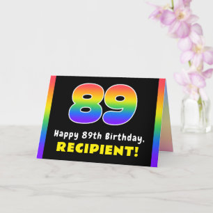 89th Birthday: Colourful Rainbow # 89, Custom Name Card