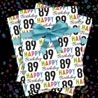 89th Birthday Colourful Typography  Wrapping Paper