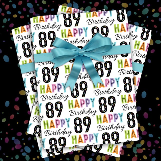 89th Birthday Colourful Typography  Wrapping Paper (Creator Uploaded)
