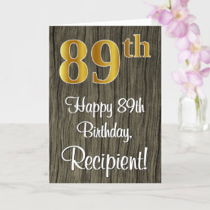 89th Birthday: Elegant Faux Gold Look #, Faux Wood Card