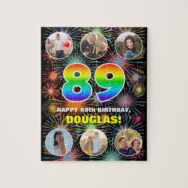 89th Birthday: Fun Rainbow #, Custom Name + Photos Jigsaw Puzzle (Vertical)