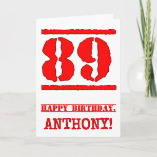 89th Birthday: Fun, Red Rubber Stamp Inspired Look Card