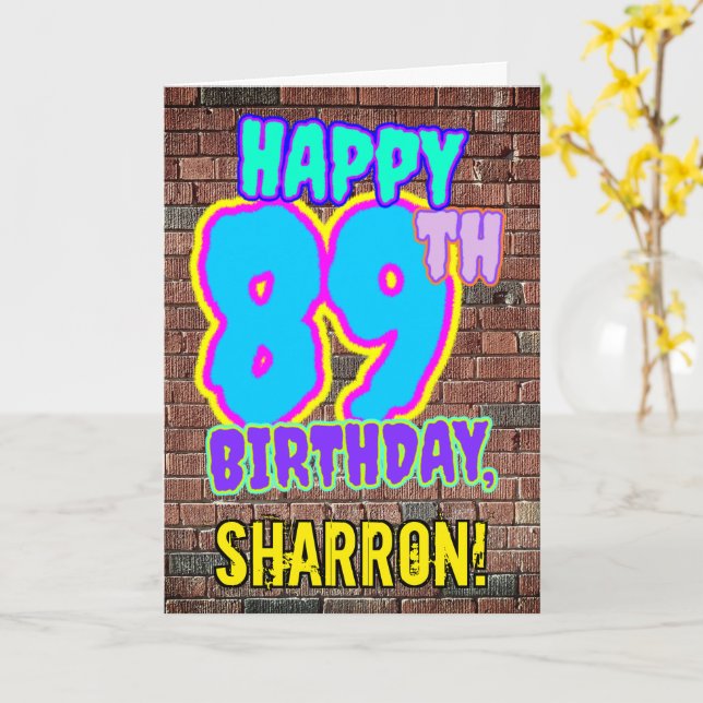 89th Birthday - Fun, Urban Graffiti Inspired Look Card (Yellow Flower)