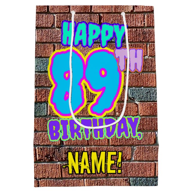 89th Birthday: Fun, Urban Graffiti Inspired Look Medium Gift Bag (Back)