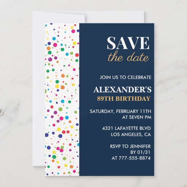 89th birthday invitations Save the date Confetti (Front)