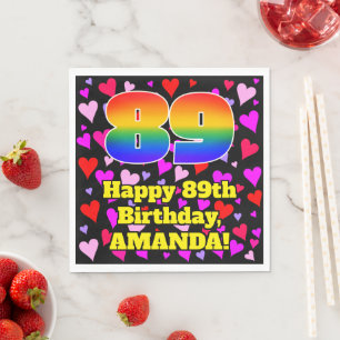 89th Birthday: Loving Hearts Pattern, Rainbow # 89 Napkin