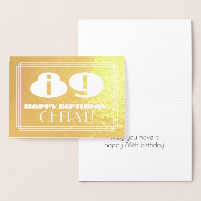 89th Birthday: Name + Art Deco Inspired Look "89" Foil Card (Display)