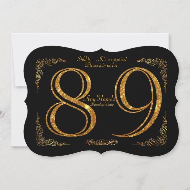 89th,Birthday party 89th,great Gatsby,black & gold Invitation (Front)