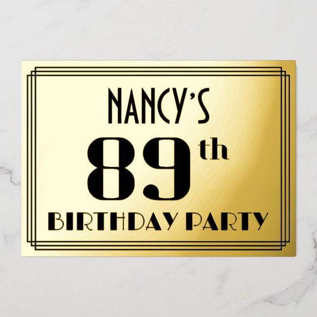 89th Birthday Party: Art Deco Look “89” and Name (Front)