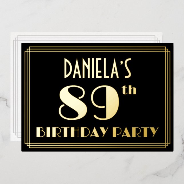 89th Birthday Party: Art Deco Look “89”, w/ Name (Front/Back)