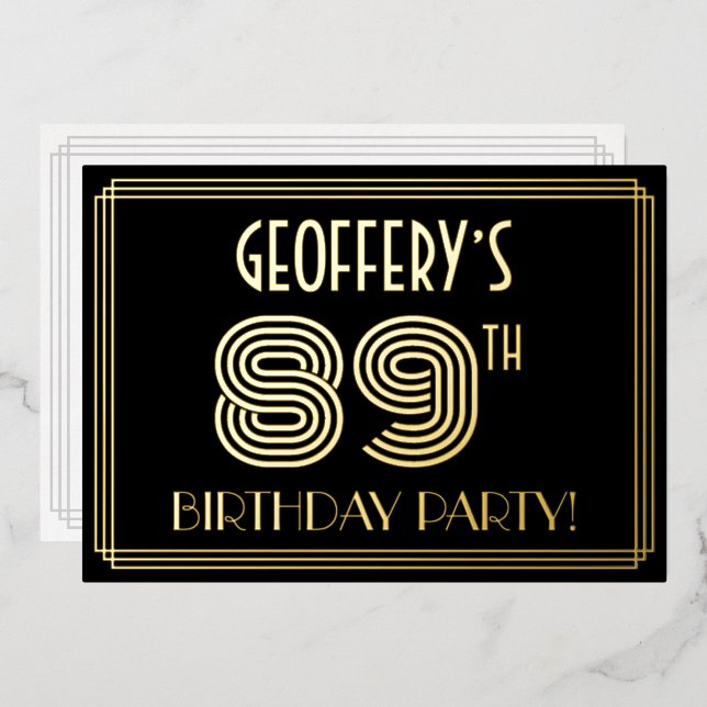 89th Birthday Party — Art Deco Style “89” + Name (Front/Back)