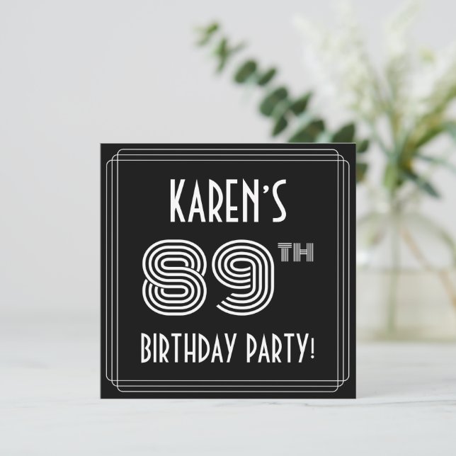 89th Birthday Party: Art Deco Style w/ Custom Name Invitation (Standing Front)