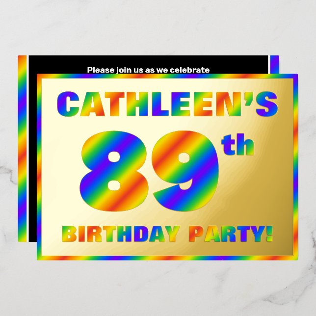 89th Birthday Party — Fun, Rainbow Spectrum “89” (Front/Back)