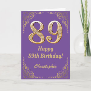 89th Birthday Purple and Gold Glitter Frame Card