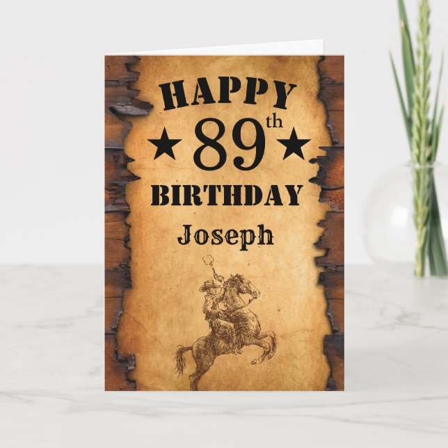 89th Birthday Rustic Country Western Cowboy Horse Card (Front)