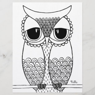 8.5 x 11" Adult Colouring Owl Black Line Art Marke Custom Letterhead