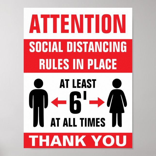 8.5" X 11" Social Distancing Rule Business Poster (Front)