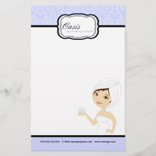 8.5" x 5.5" Stationary Sheets - Blue Damask Spa Stationery