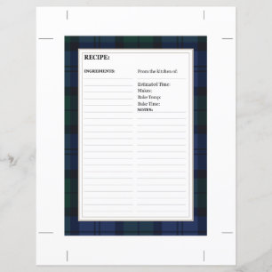 8.5" x 6" Recipe Card - Tartan Dark Watch Pattern