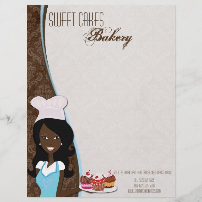 8.5x11 African American Baker Cup Cake Letter Head Customised Letterhead (Front)