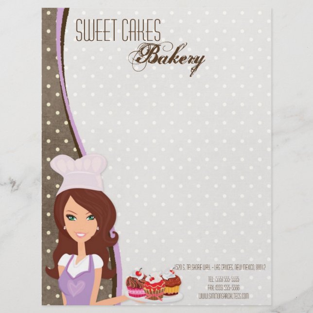 8.5x11 Brunette Baker Purple Cup Cake Letter Head Personalised Letterhead (Front)