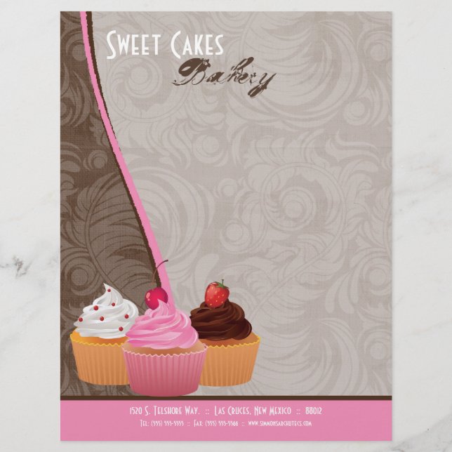 8.5x11 Cup Cakes Bakery Sweet Treats Letter Head Customized Letterhead (Front)