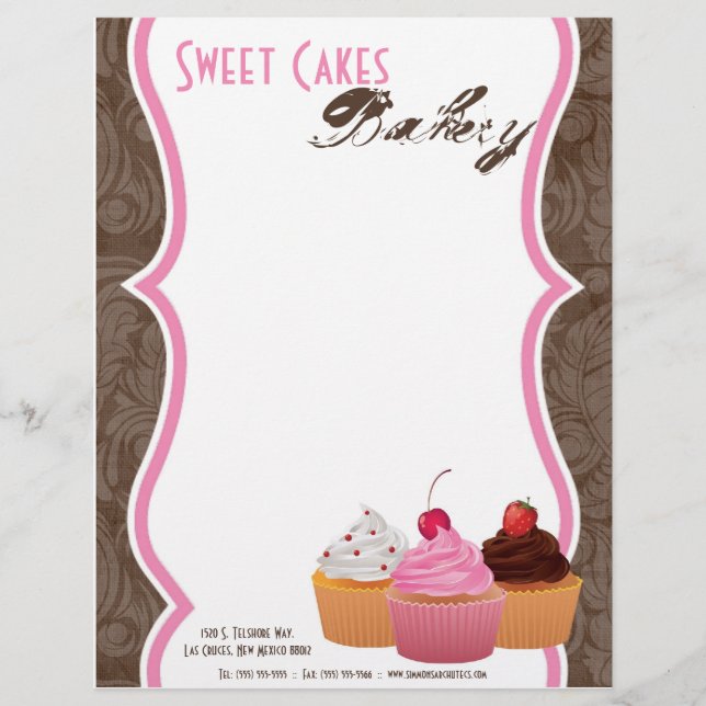 8.5x11 Cup Cakes Bakery Sweet Treats Letter Head Letterhead (Front)
