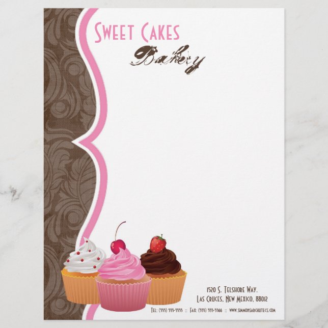 8.5x11 Cup Cakes Bakery Sweet Treats Letter Head Personalized Letterhead (Front)