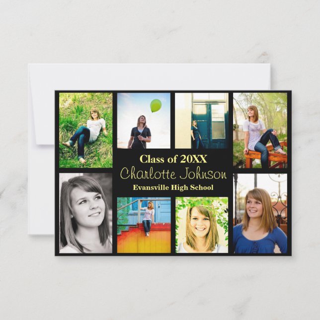 8/9 Photos Black - 3x5 Graduation Announcement (Front)