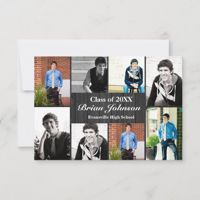 8/9 Photos Grey Wood - 3x5 Graduation Announcement (Front)