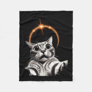 8 April 2024 Funny Selfie Cat 2024 Eclipse Totalit Fleece Blanket