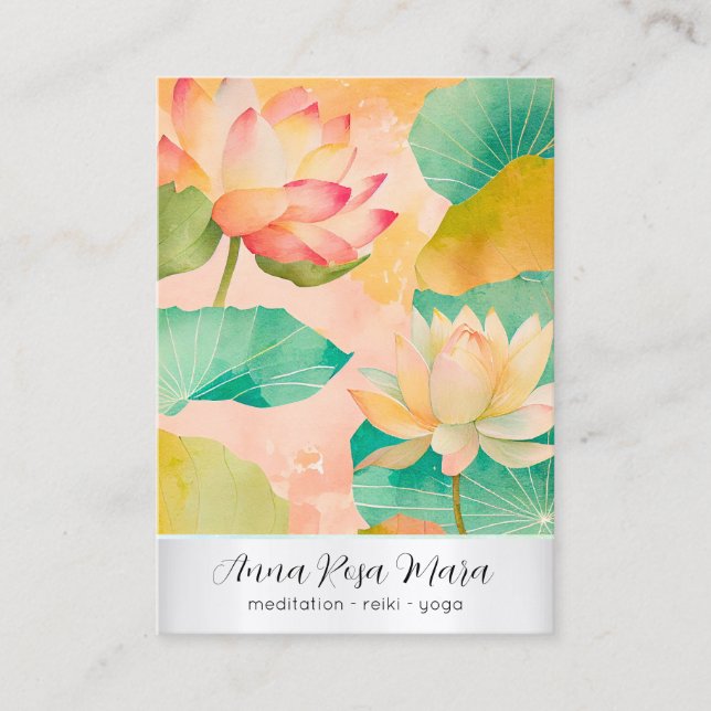 *~*  8 Art Lotus   PHOTO Nature Flowers QR AP67 Business Card (Front)