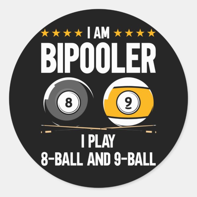 8 Ball and 9 Ball Humour Funny Billiards Classic Round Sticker (Front)