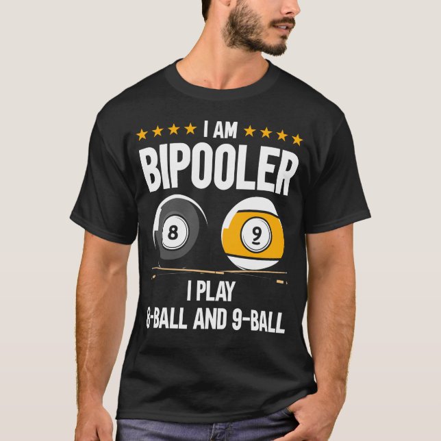 8 Ball and 9 Ball Humour Funny Billiards T-Shirt (Front)