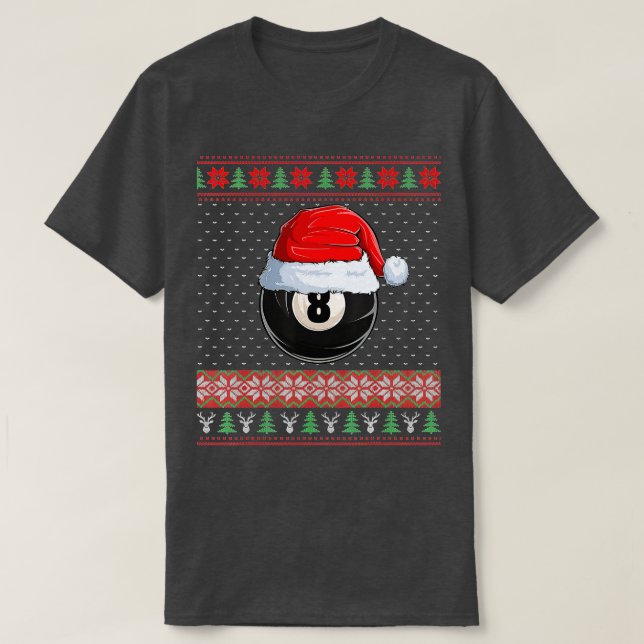 8 Ball Billiard Santa Hat Christmas Funny Ball San T-Shirt (Design Front)