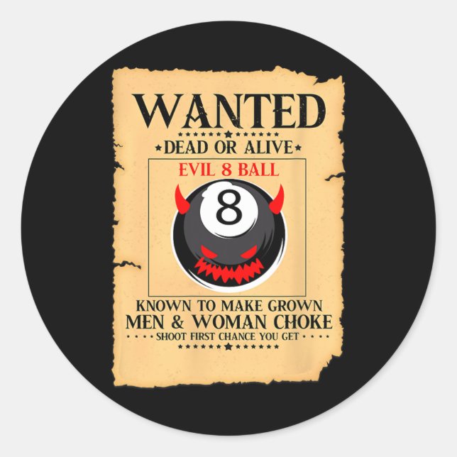 8 Ball Billiards Billiard Pool Player Snooker  Classic Round Sticker (Front)