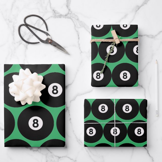 8-Ball Billiards Design Wrapping Paper Sheets (Front)