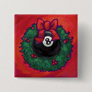 8 Ball Christmas Wheath Red 15 Cm Square Badge