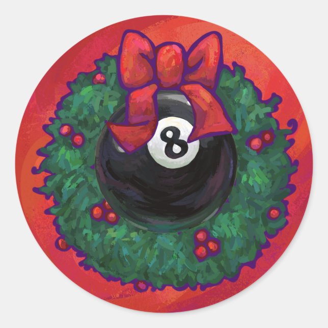 8 Ball Christmas Wheath Red Classic Round Sticker (Front)