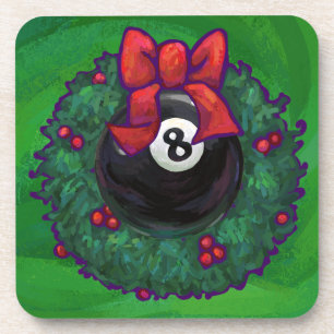 8 Ball Christmas Wreath Green Coaster