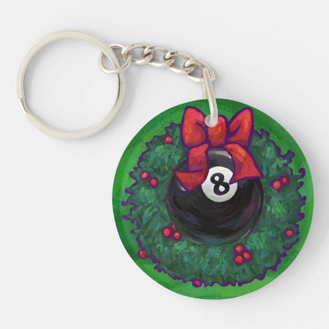 8 Ball Christmas Wreath Green Key Ring (Front)