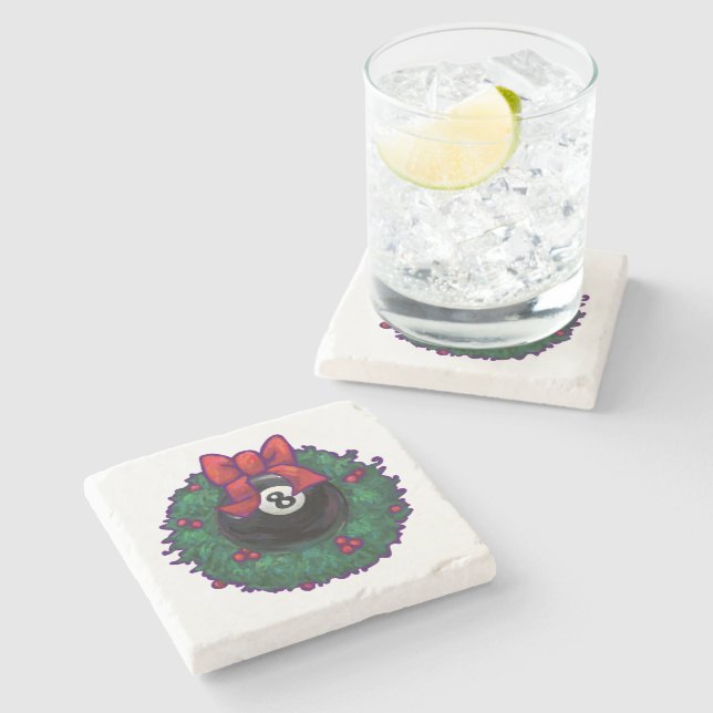 8 Ball Christmas Wreath Green Stone Coaster (Side)