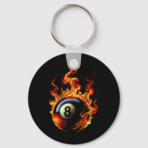 8 Ball Pool Billiards Player Flame Key Ring