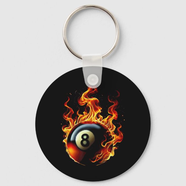 8 Ball Pool Billiards Player Flame  Key Ring (Front)